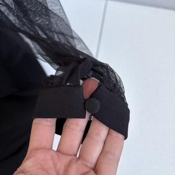 Maggy London Women's Size 6 Black Fishnet Mesh Long Sleeve Mid Length Dress - Picture 7 of 14